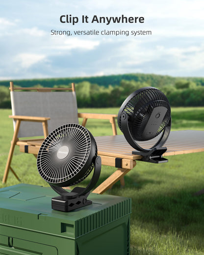 Koonie 10000 mAh clip-on fan, 20cm portable USB fan with battery, 4 speeds & 360° rotation, quiet wall fan, table fan for home, office, stroller, camping, grow tent.