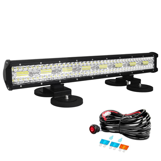 Willpower 23 Inch 58CM 480W Led Work Light Bar + Magnetic Mounts + Wiring Harness Led Headlight 12V 24V Floodlight Spot for Offroad Car Tractor Auxiliary Headlights Reverse Light
