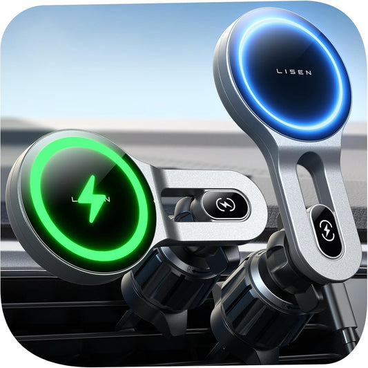 LISEN 15W for Magsafe car mount with charging function phone holder Car MagSafe charger Car Wireless Charger Car Magnet Phone Holder Car for iPhone 17/16/15/14/13/12 ProMax Mini Plus Series