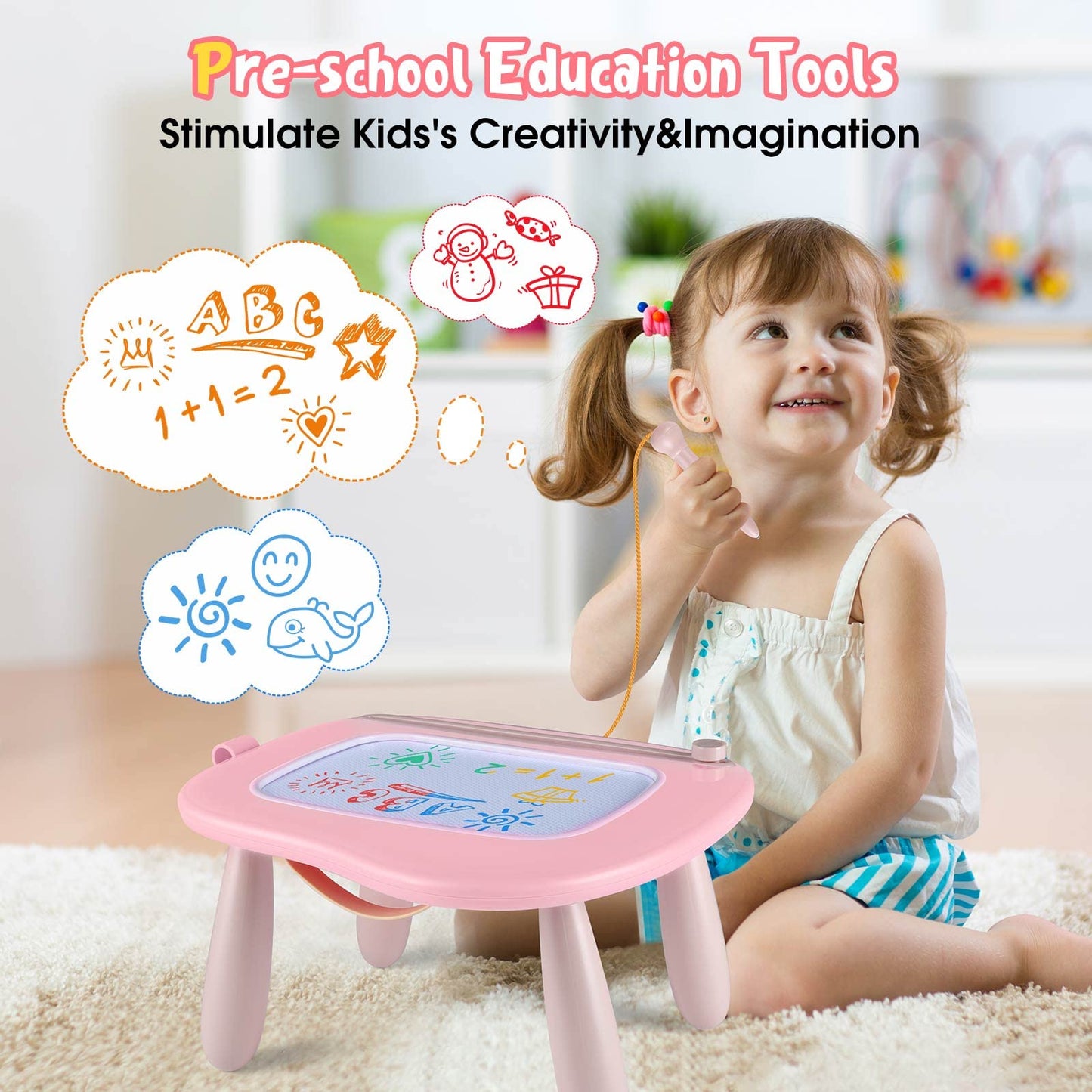 Smasiagon kids' toy for ages 1 and up, magnetic drawing board in colorful design with 4 legs, perfect gift for 1 2 3 year old girls and boys (pink)