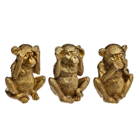 Atmosphera - Set of 3 statues "Wise Monkeys" - Resin - golden H 17 cm - Gold