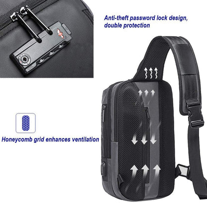 McBecdy Anti-Theft Sling Bag Men's Chest Bag Crossbody Backpack Waterproof Shoulder Bag with USB for Work Travel Hiking (Black)