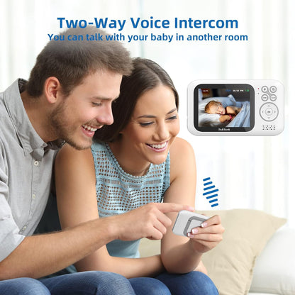 TakTark video baby monitor with camera, 3.2'' screen, zoom, VOX function, 2-way talk, night vision, temperature monitoring.