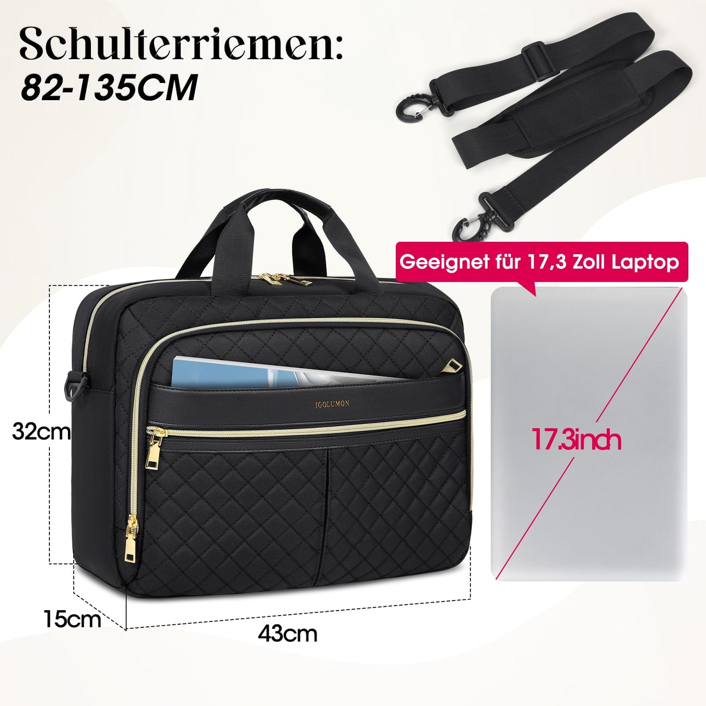 IGOLUMON laptop bag for women 17.3 inches briefcase waterproof laptop notebook bag work bag business bags shoulder bag messenger bag