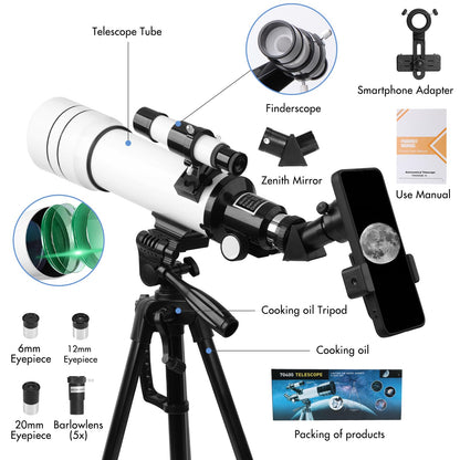 Telescope, Astronomy Telescope for Adults High Powered, 70mm Aperture 400mm Professional Refractor Telescopes for Kids & Beginners (White)