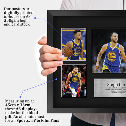 HWC Trading FR A3 Steph Curry Golden State Warriors Gift Printed, Signed Autograph Presentation Display For Basketball Memorabilia Fans - A3 Framed