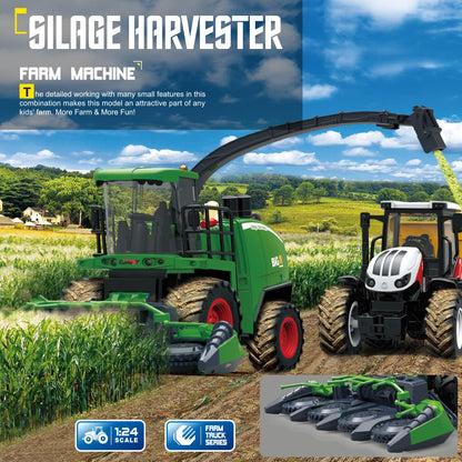 Fisca Remote Control Combine Harvester, RC Farm Harvester Tractor, 2.4GHz Harvest Tractor Farm Vehicle Toy with Light and Spray for Kids