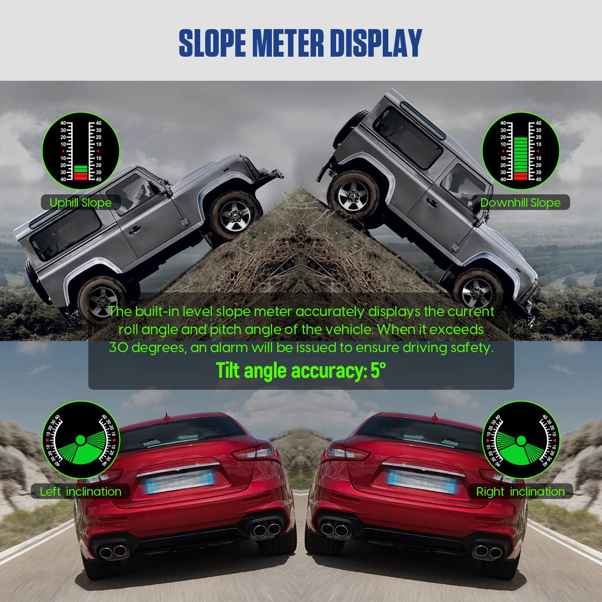 MR CARTOOL M60 Auto Slope Meter Car Digital GPS Speedometer HUD Display Clinometer with Compass for all vehicles SUV Offroad