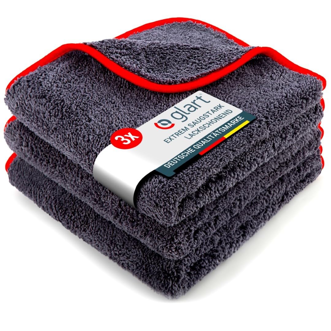 Glart 443TP Microfiber Cloths 3-Pack - 600 GSM - 40x40 cm - Plush Car Polishing Cloths for Drying & Care - Ultra Soft, Lint-Free & Absorbent - For Car Care, Motorcycle, Boat & Household