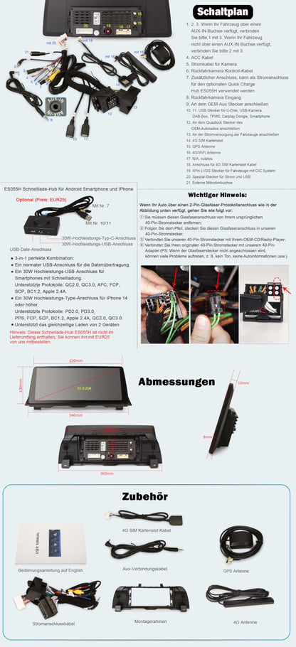 8GB+128GB Qualcomm 8 Core Android 14 DAB+ Car Stereo For BMW 5 Series F10/F11 (2010-2012) CIC with GPS Navigation CarPlay Android Auto WiFi Bluetooth 5.1 USB 4G CANbus iDrive DSP 12.3 Inch 2K IPS Screen