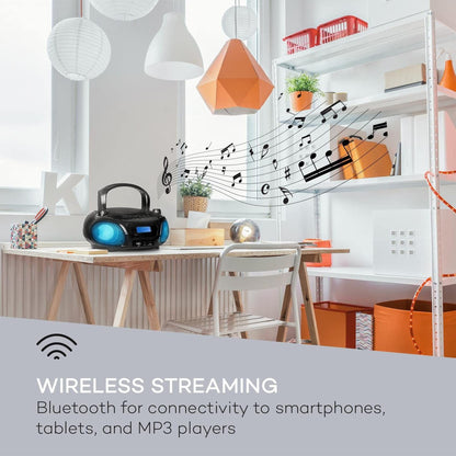 Auna portable radio for children with CD player, microphone and USB, 3W boombox with Bluetooth function, AUX/FM radio portable with LED display, MP3, 5.0 streaming, CD radio for girls and boys.