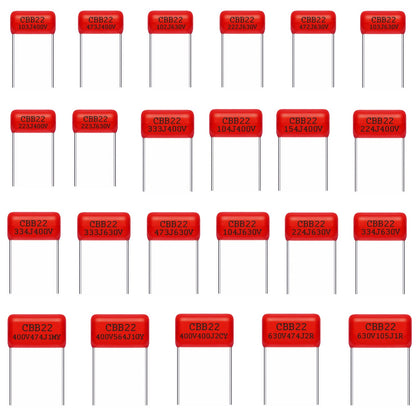AUKENIEN 23 values 165 pieces Polypropylene Capacitors 400V 10nF to 1uF 630V 1nF to 1uF CBB22 Metallized Film Capacitors Assortment Kit