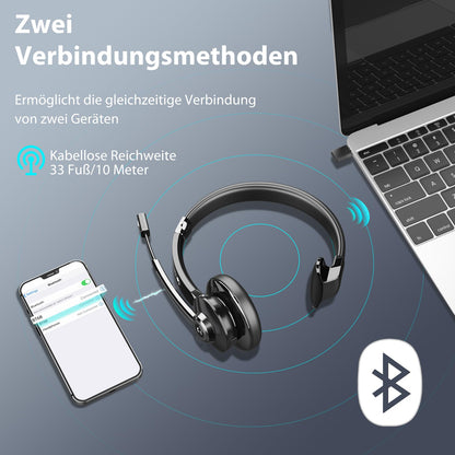 Earbay Wireless Headset with microphone, Bluetooth headset with USB adapter & charging dock, headphones for home office, wireless PC headphone with microphone for phone/Teams/Zoom/office/Skype/computer.