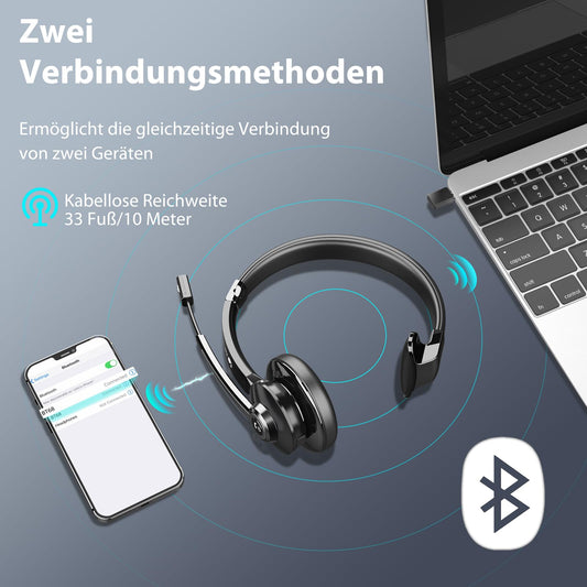 Earbay Wireless Headset with microphone, Bluetooth headset with USB adapter & charging dock, headphones for home office, wireless PC headphone with microphone for phone/Teams/Zoom/office/Skype/computer.