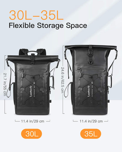 Inateck RollTop Backpack Men 30-35L Waterproof Multifunctional Organizer with Removable Shoulder Strap Drain Valve Waterproof Zipper for Cycling Outdoor Hiking