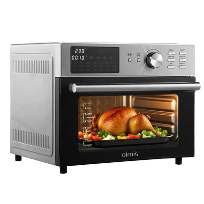OIMIS Air Fryer XXL 30L 1800W, mini oven with convection, 21 in 1 electric pizza oven with timer, 7 accessories, cookbook, Dual Cook, Airfryer, grilling, baking, Stainless steel.