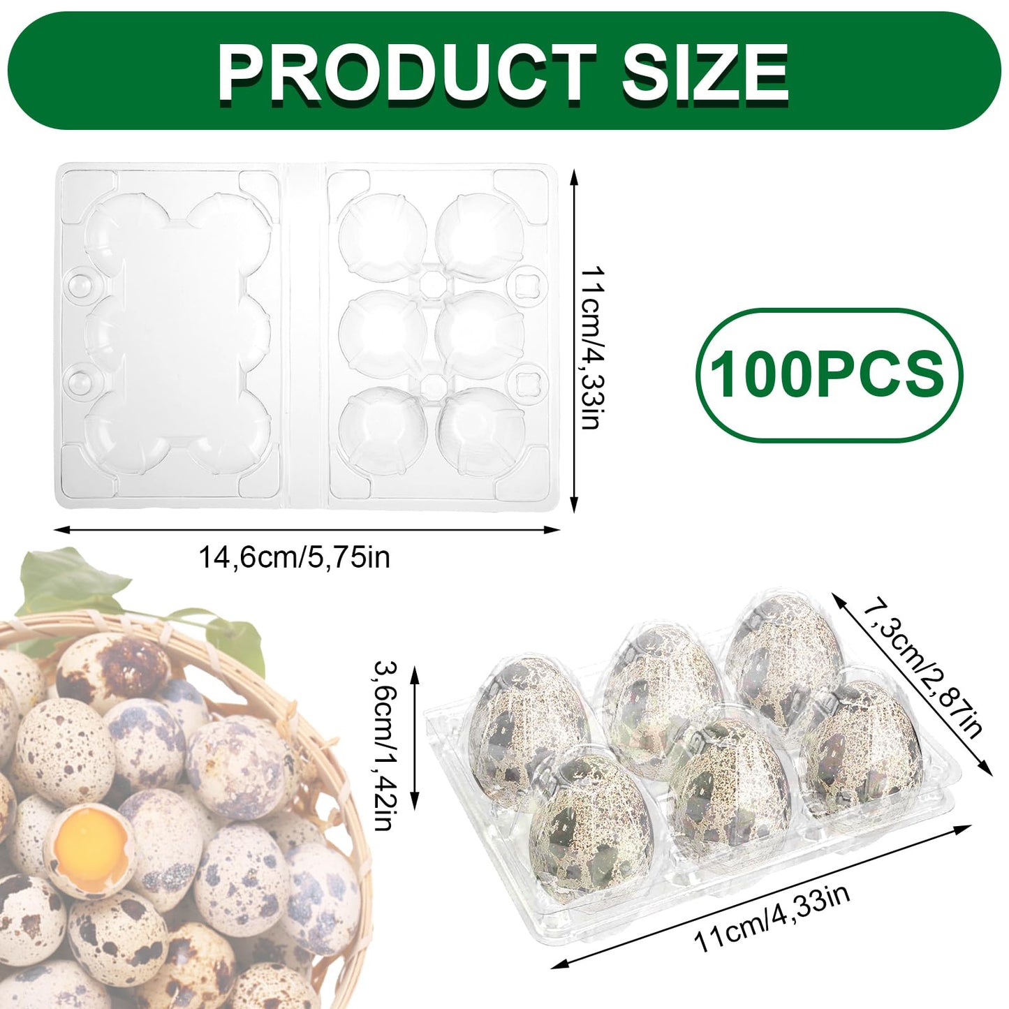 APACALI 100pcs Quail Egg Cartons, Quail Egg Cartons 6 Grids, Plastic Quail Egg Cartons with Lid, Transparent Quail Egg Cartons