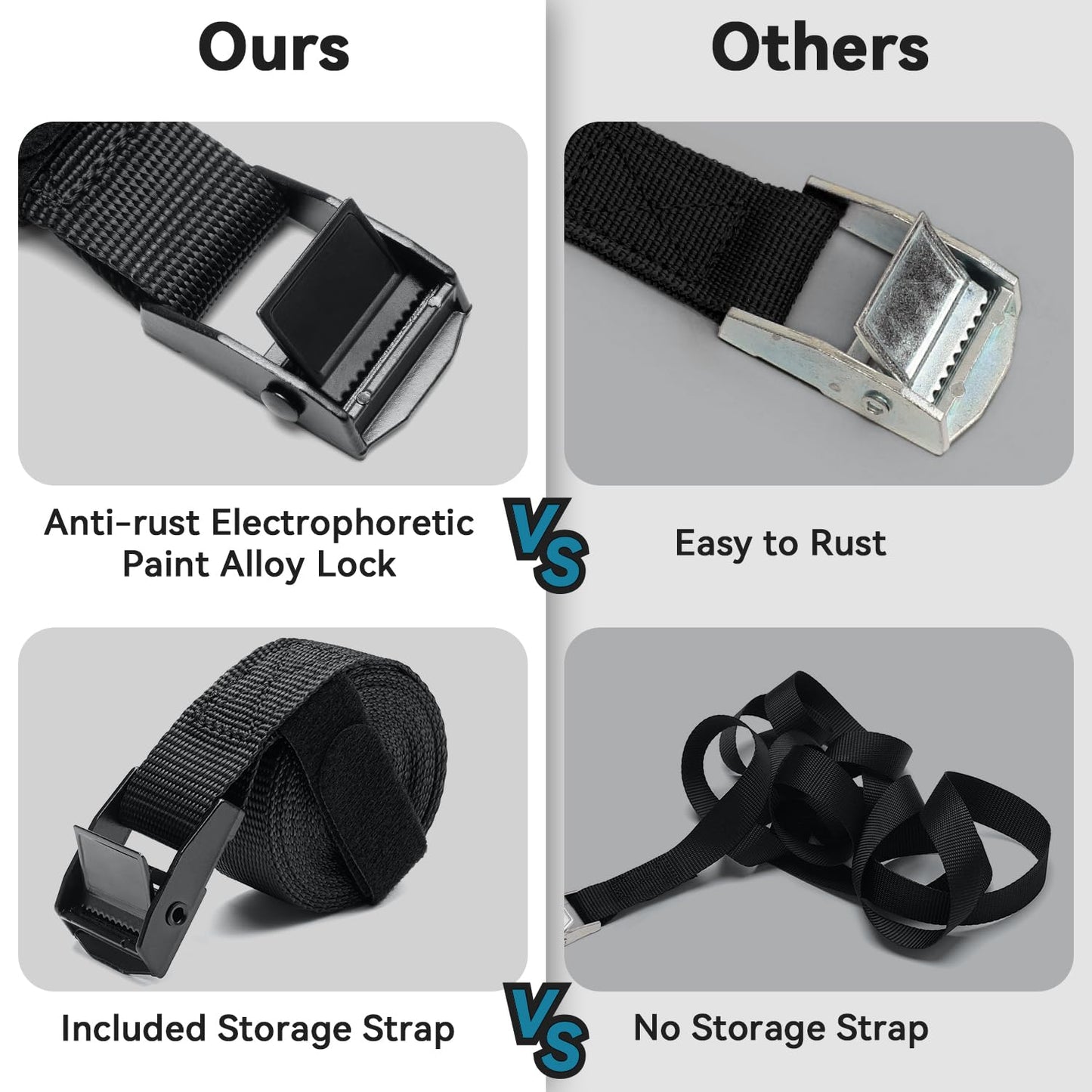 Ohuhu 10 Pack Ratchet Straps Tie Down Straps Black with Zinc Alloy Buckle, Quick Release Ratchet Strap up to 250 kg DIN EN 12195-2 with Carrying Bag for Car, Bike Rack & Motorcycle