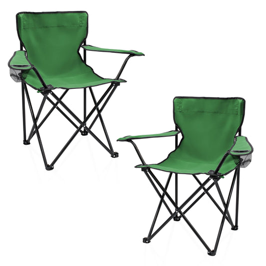 Folding camping chair with cup holder 2-pack - green - Portable camping chair with carrying bag - Foldable chair for festivals, leisure, garden, fishing - Supports up to 100kg.