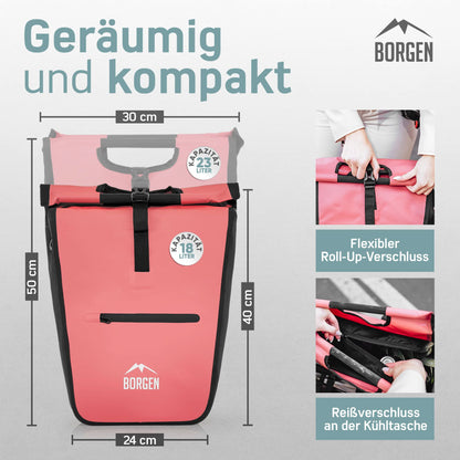 Borrow bicycle shopping bag for luggage rack with removable cooling insert - Can be used as a luggage carrier bag, bike bag, carry bag 23 liters.