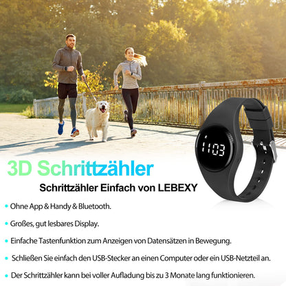 LEBEXY Pedometer Watch Simple Step Counter Without Bluetooth/Without App/Without Smartphone Fitness Bracelet Tracker for Walking Running for Women Men Fitness Watch for Swimming Sauna
