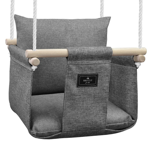 NATILU® Baby Swing Set Indoor Outdoor | Baby Swing | Baby swing Indoor | Wooden Kids Swing | Wooden Swing for Children | Swings for Door Frames (Silver)