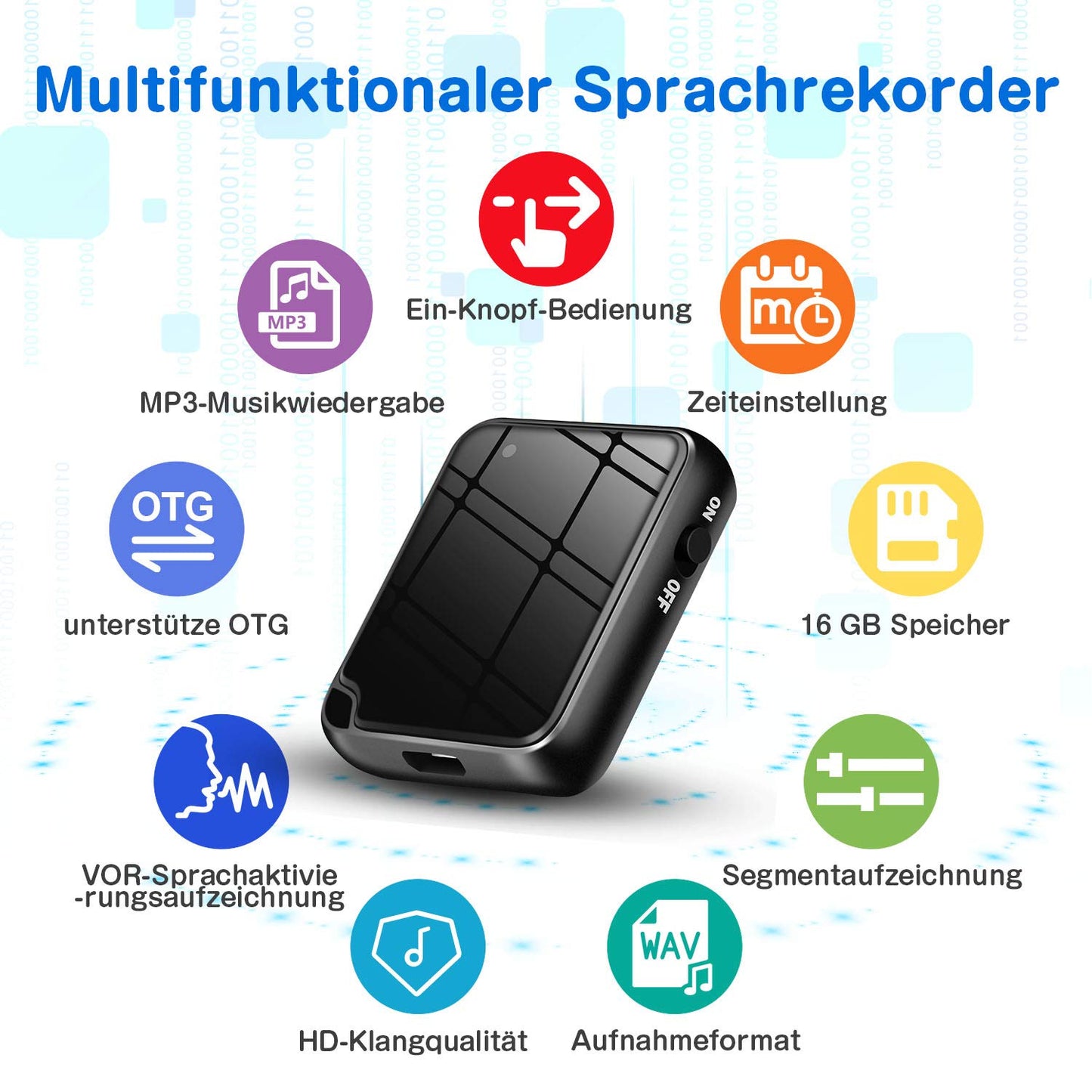 QZT Mini Voice Recorder, Dictaphone - Voice Activated, Noise Reduction, USB, One-Touch Recording, MP3, 16GB Voice Recorder for Lecture, Presentation, Lesson, Learning.