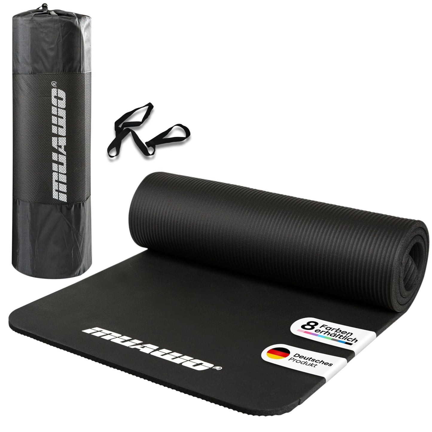 Muawo Premium Sports Mat and Fitness Mat, perfect as a yoga mat, gymnastics mat, workout mat | non-slip | extra thick & extra long | 190 cm length x 60 cm width x 1.5 cm thickness (Black)