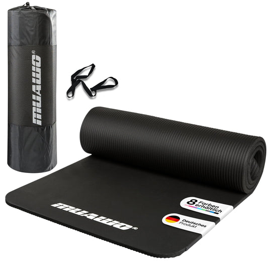 Muawo Premium Sports Mat and Fitness Mat, perfect as a yoga mat, gymnastics mat, workout mat | non-slip | extra thick & extra long | 190 cm length x 60 cm width x 1.5 cm thickness (Black)