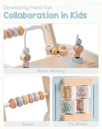 ROBUD wooden baby walker, multifunctional with wheels and building block toys, activity center set. Perfect gift for toddlers aged 10 months to 1-2 years.
