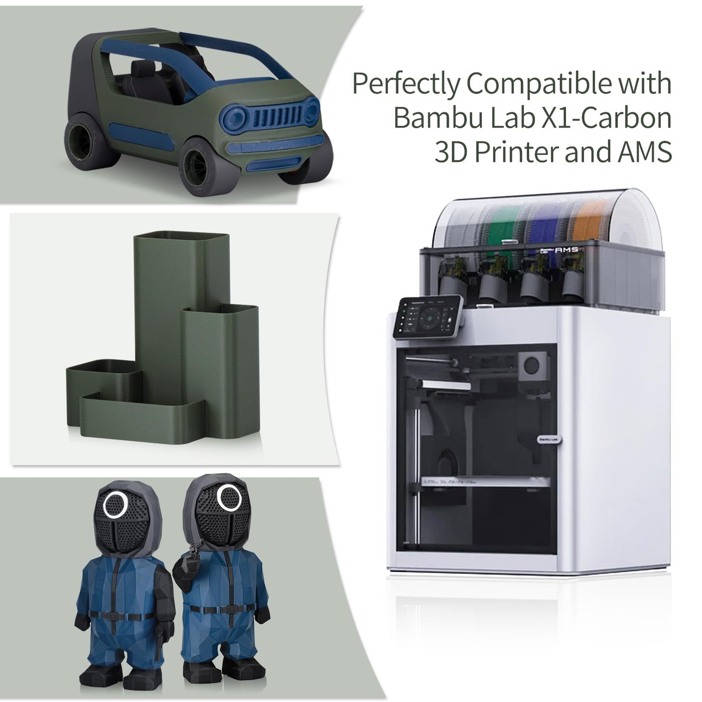 Carbon fiber PLA filament 1.75mm, TINMORRY PLA-CF 3D printing filament, Compatible with Bambu FDM 3D printers, 1 KG 1 spool, Gray-green