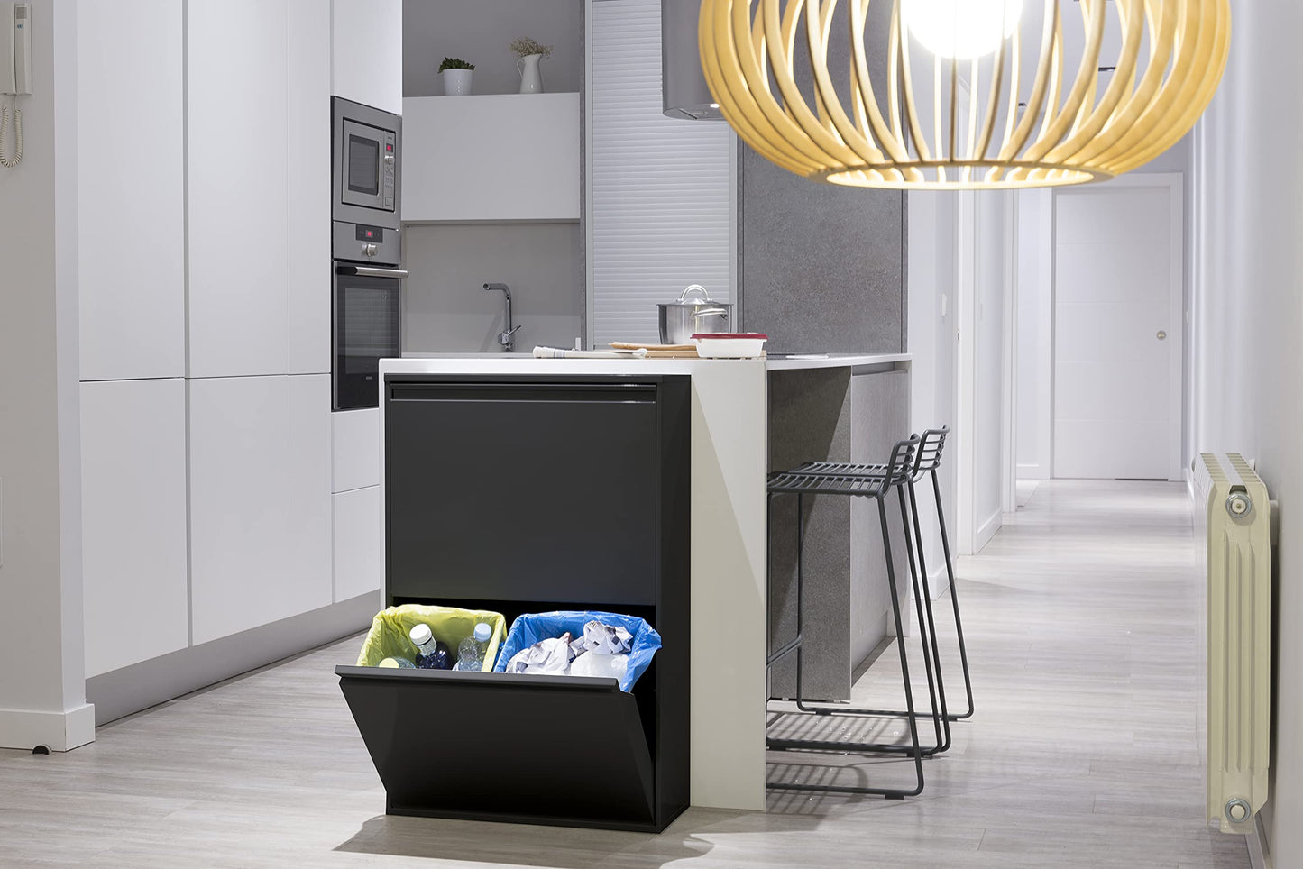 ARREGUI Basic CR606-B steel waste separation system | 4 compartments trash can for the kitchen | 4 compartment waste bin | 4x17L (68L) | Removable inner bins with handle | Recycling cabinet | Waste separation | black