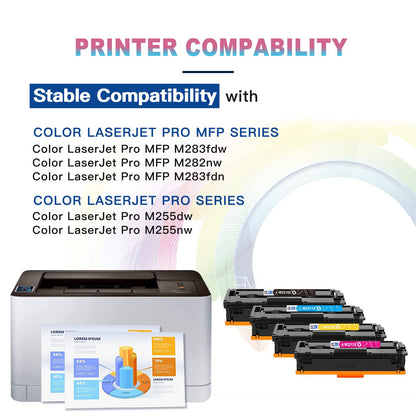 207X 207A Toner Set (WITH CHIP) / Compatible for HP 207X 207A Multipack / Toner for Color Laserjet Pro MFP M283fdw M255dw M282nw M283fdn M255nw / W2210X W2211X W2212X W2213X Black Cyan Yellow Magenta