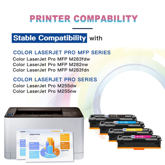 207X 207A Toner Set (WITH CHIP) / Compatible for HP 207X 207A Multipack / Toner for Color Laserjet Pro MFP M283fdw M255dw M282nw M283fdn M255nw / W2210X W2211X W2212X W2213X Black Cyan Yellow Magenta