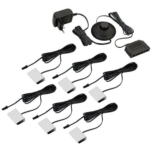 SEBSON LED Glass Shelf Lighting 6 Pack - Includes 12V Power Supply with Switch - Warm White LED Clips - Glass Edge Lighting for Display Case, Shelf, Table.