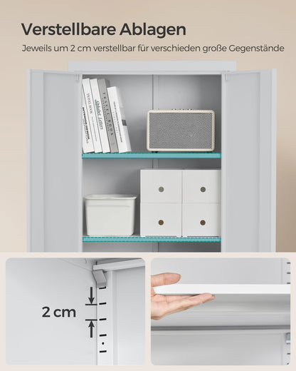 SONGMICS Filing Cabinet, Multipurpose Cabinet, Steel Storage Cabinet, 5 Levels, Double Doors, Lock, Tool Cabinet, Adjustable Shelves, Garage, Office, Living Room, Gray OMC014G01