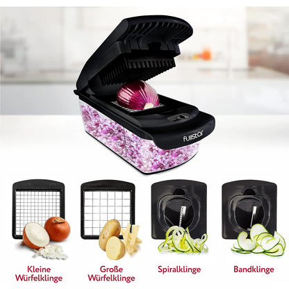 Vegetable cutter spiralizer mandoline - Vegetables Chopper Onion Potato Fruit Slicer (4-in-1 - Black)