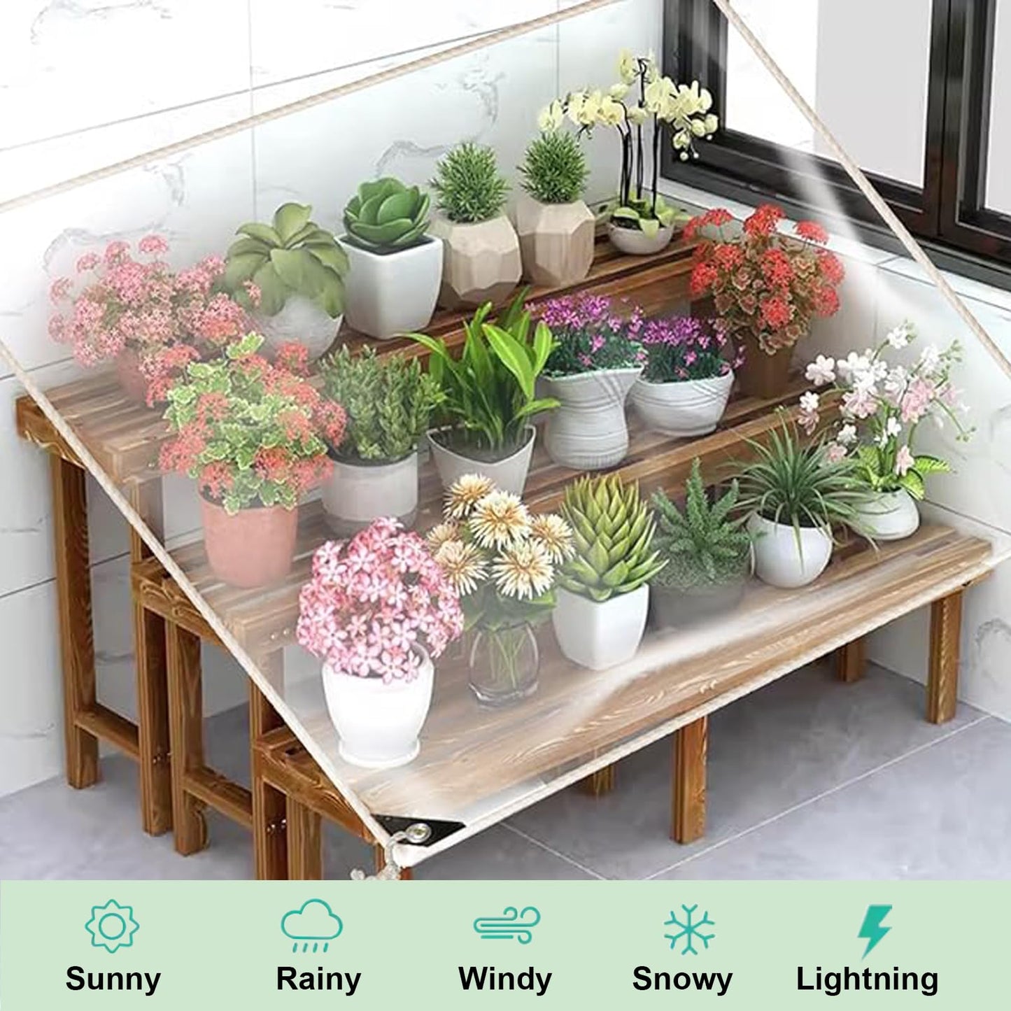 HIYOUGO Clear Tarp with Grommets 2.4x4m, Rainproof Tarpaulin, Transparent Cover for Gazebos, Pavilion, Balconies, Gardens, Plant Roof, Greenhouse Pet Hutch Roof