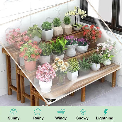 HIYOUGO Clear Tarp with Grommets 2.4x4m, Rainproof Tarpaulin, Transparent Cover for Gazebos, Pavilion, Balconies, Gardens, Plant Roof, Greenhouse Pet Hutch Roof