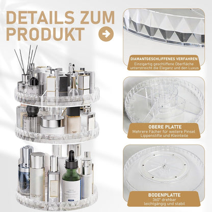 SLHEQING Makeup Organizer, 360 Degree Rotating Cosmetic Organizer, Multifunctional Makeup Organizer Bathroom Skincare Organizer Acrylic Vanity Organizer