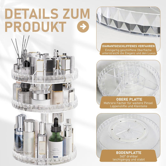 SLHEQING Makeup Organizer, 360 Degree Rotating Cosmetic Organizer, Multifunctional Makeup Organizer Bathroom Skincare Organizer Acrylic Vanity Organizer
