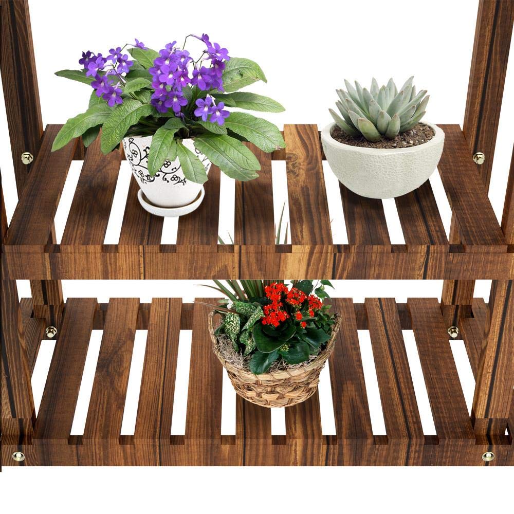 Yaheetech Plant Stand with Wheels, 4-Tier Plant Shelf for Balcony, Flower Stand, Flower Steps, Solid Wood, for Indoor & Outdoor, 124 x 33 x 80 cm.