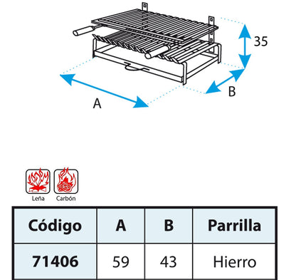 IMEX EL Zorro 71406, grill with iron grate, 60 x 43 x 33 cm, black