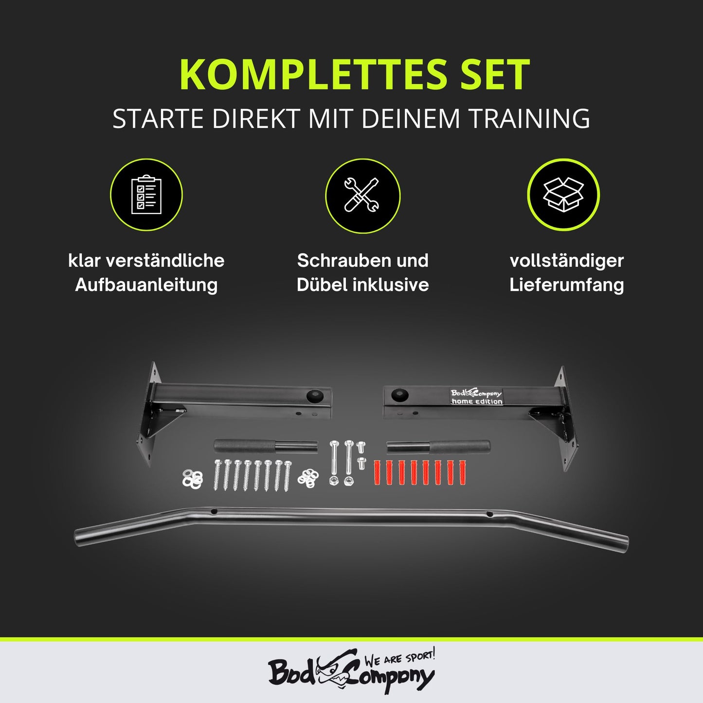 Bad Company pull-up bar for ceiling mounting, supports up to 350 kg - pull-up bar for ceiling with instructions and mounting material - for home or gym fitness - BCA-44