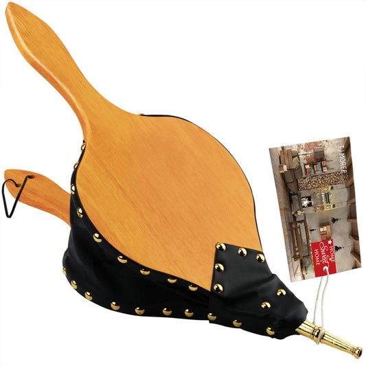TJ.MOREE Large Bellows, Fireplace Bellows for Indoor Use 48x20cm, Large Wood Fire Blower with Hanging Strap, Long Handle, Metal Nozzle, Great Tool for Fireplace, Fire Pit, Wood Stove, BBQ.