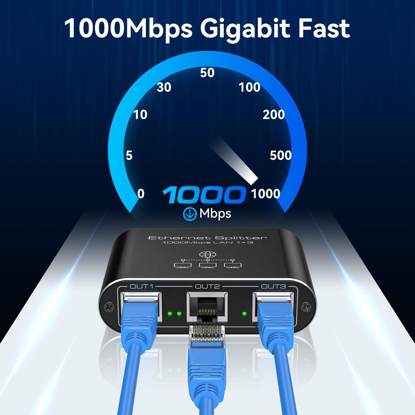 VEDINDUST LAN Switch 1 to 3 1000Mbps Network Splitter Aluminum Gigabit Ethernet Distributor With USB-C Power Cable for Computers, Routers, Set-Top Boxes