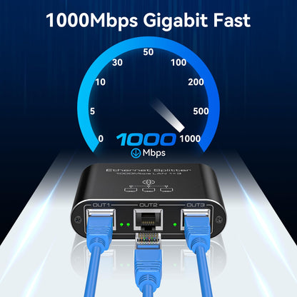 VEDINDUST LAN Switch 1 to 3 1000Mbps Network Splitter Aluminum Gigabit Ethernet Distributor With USB-C Power Cable for Computers, Routers, Set-Top Boxes