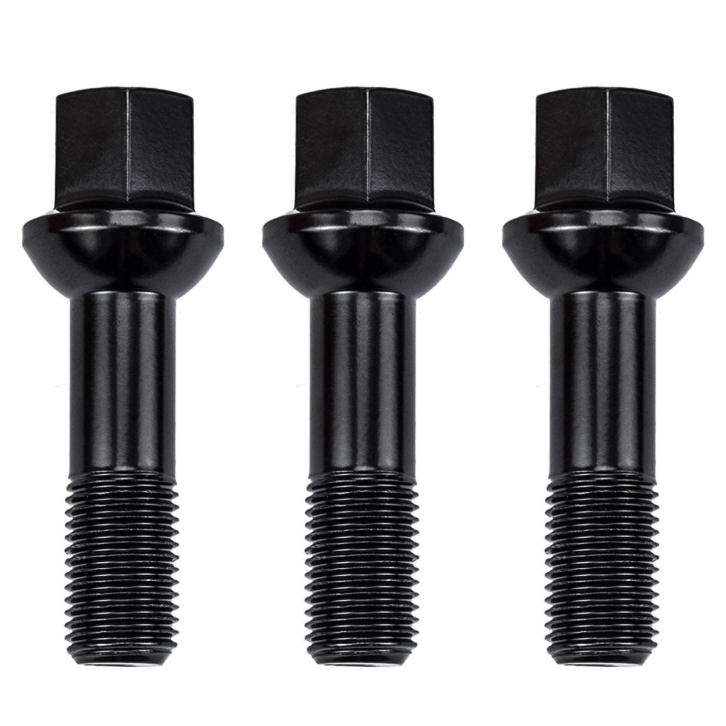 20 wheel bolts M14x1.5x45mm BLACK ball seat for R14 alloy wheels.