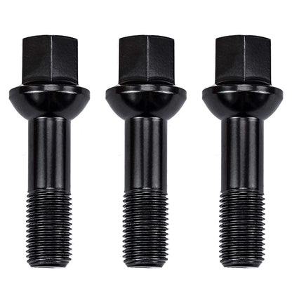 20 wheel bolts M14x1.5x45mm BLACK ball seat for R14 alloy wheels.