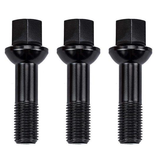 20 wheel bolts M14x1.5x45mm BLACK ball seat for R14 alloy wheels.